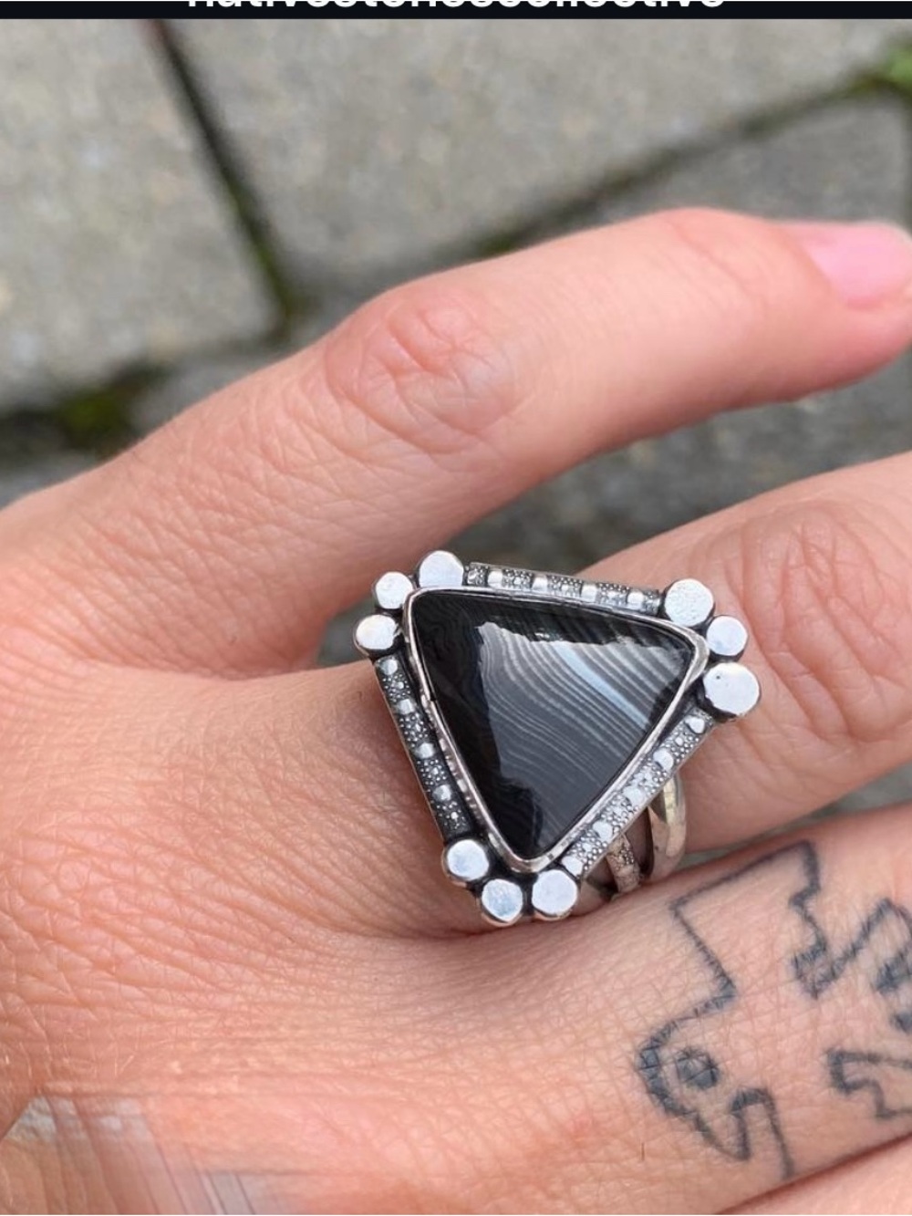Natural Silver Crown Psilomelane stone in sterling silver 5.5